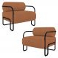 Poltrona Decorativa para Sala Industrial Kit 2 Kira Z08 Boucle Terracota - Mpozenato