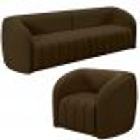 Sofá Decorativo 4 Lugares 332cm e Poltrona Meris M22 Veludo Marrom - Mpozenato