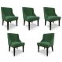 Kit 5 Cadeiras Decorativas Sala de Jantar Base Fixa de Madeira Firenze Veludo Verde/Preto G19 - Gran Belo