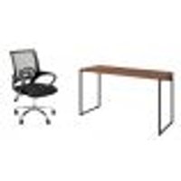 Conjunto de Mesa Studio Nogal 135 cm com Cadeira de Escritório Secretária Giratória Javix Preta