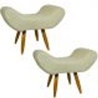 Kit 2 Puff Para Sala, Quarto E Escritório Decorativo Emilia Suede Bege Pé Castanho - Clique E Decore