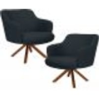 Kit 02 Poltronas Decorativa Base Giratória de Madeira Jade D02 Linho Chumbo C-465 - Lyam Decor
