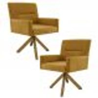 Kit 2 Poltronas Decorativas Giratórias Base Giromad Madeira Angel B-260 Veludo Mostarda - Domi