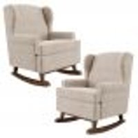 Kit 02 Poltronas De Amamentação Com Balanço Malu Base De Madeira P02 Suede Bege - Lyam Decor