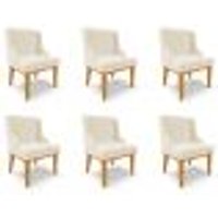 Kit 6 Cadeiras Decorativas Sala de Jantar Base Fixa de Madeira Firenze Linho Bege/Castanho G19 - Gran Belo