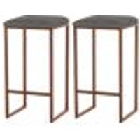 Kit 2 Banqueta Decorativa Billie Base Bronze Veludo Cinza G41 - Gran Belo