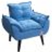 Poltrona Decorativa Opala Azul Linho com fibra de silicone e pés quadrado SMF DECOR