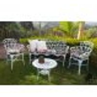Conjunto Viena (01 Mesinha + 02 Poltronas + 01 Banco | Banqueta Namoradeira 3 Lugares) Alumínio Fundido Jardim Varanda Piscina Área Gourmet Área Externa Artesane Móveis