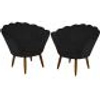 Kit 02 Poltronas Decorativa Pétala Pés Palito Suede Preto