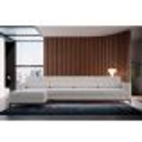 Sofá 4 Lugares Living com Chaise Esquerdo Pés e Base em Madeira Linho Cotton Cru