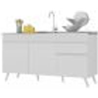 Balcão Cozinha Gabinete Pia 150cm 3 Portas 1 Gaveta Veneza Multimóveis V2072 Branco