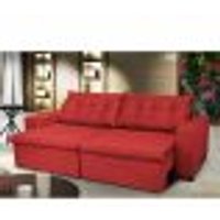 Sofá Austrália 2,72 Mts Retrátil, Reclinável Com Molas e Pillow no Assento Tecido Suede Vermelho- Cama InBox