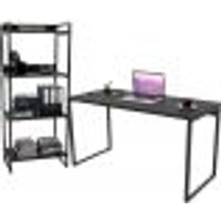 Kit Mesa Para Escritório com Estante 4 Prateleiras Industrial Form C01 135 cm Preto Onix - Lyam Decor