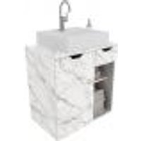 Gabinete de Banheiro 60 cm 1 Porta com Cuba Romana Mármore Branco