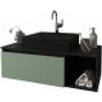 Gabinete de Banheiro 80 cm com Cuba 1 Porta e Nicho Mármore Lunar/Verde Mar