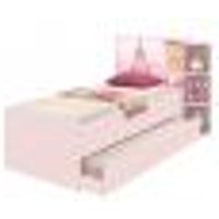 Base Cama Baú Solteiro Princesas Rosa Bicama Multiuso com Base Auxiliar e 03 Prateleiras - 88x188