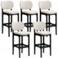 Kit 5 Banquetas Alta Bar Cozinha Sala Jantar Fixa Betta L02 Preto Linho Cru - Lyam Decor