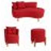 Kit Decorativo Sofá Curvo Orgânico + 01 Puff e Poltrona Luna Veludo Vermelho - Montanaris Decor