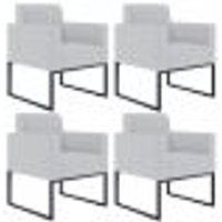 Kit 04 Poltronas Decorativas para Sala Recepção Base Fixa De Metal Helô L02 Linho Cinza - Lyam Decor