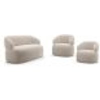 Kit 02 Poltronas Giratória e 01 Sofá Orgânico Glee 02 Lugares 140cm Veludo Bege - Desk Design