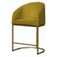 Poltrona Cadeira Banqueta Mia Base Dourada Veludo Amarelo - Montanaris Decor
