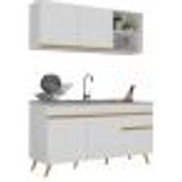 Armário de Cozinha Compacta 150cm Veneza Multimóveis V2142 Branco/Dourado
