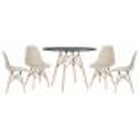 Mesa redonda Eames 100 cm preto + 4 cadeiras Eiffel DSW Nude