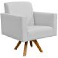 Poltrona Decorativa Giratória Madeira Para Sala de Estar Helô L02 Linho Cinza - Lyam Decor