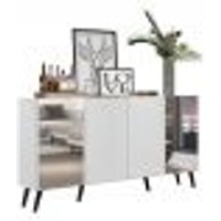 Aparador Buffet 4 Portas com Espelho Retrô Vegas Multimóveis V3562 Branco/Preto