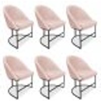 Kit 06 Cadeiras Poltrona de Jantar Bela Suede Rosa Bebê Base Metálica Industrial Preto - Pallazio