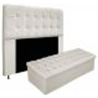 Kit Cabeceira e Calçadeira Baú Estofada Mel 195 cm King Size Com Capitonê Suede Bege - Amarena Móveis