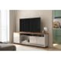 Bancada Napoli Suporte Para Tvs C/ 3 Portas E Nichos - Off White Perolizado/Jequitiba