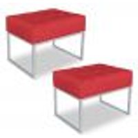 Kit 02 Puffs Lisa Suede Vermelho Base Metálica Industrial Prata - Pallazio