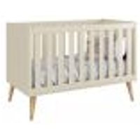Berço Mini Cama Theo Areia Fosco com Pés Madeira Natural - Reller Móveis