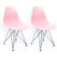 Conjunto com 2 Cadeiras Eames Cromado e Rosa