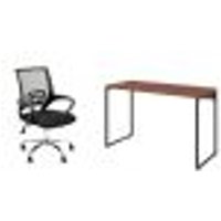 Conjunto de Mesa Studio Nogal 120 cm com Cadeira de Escritório Secretária Giratória Javix Preta