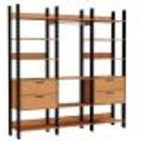 Kit 03 Closet Guarda Roupa Cabideiro 04 Gavetas Modulado 220x73cm Leaf D03 Freijó Preto - Lyam Decor