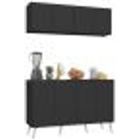 Kit Armário de Cozinha Aéreo e Balcão 4 Portas Retrô Multimóveis MP2170 Preto/Branco