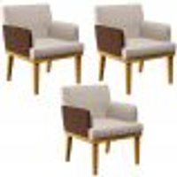 Kit 3 Poltronas Decorativas Para Sala De Estar Beatriz W01 Linho Cru CourÃssimo Marrom - Lyam Decor