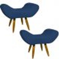 Kit 2 Puff Para Sala, Quarto E Escritório Decorativo Emilia Suede Azul Marinho Pé Castanho - Clique E Decore