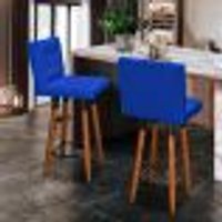 Kit 2 Banquetas Grace Alta Para Areá Gourmet E Balcão Área Gourmet Corino Azul Royal Pé Castanho - Clique E Decore