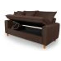 Sofa Living com Bau Multiuso 3 Lugares Suede Pes em Madeira