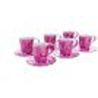 Conjunto 12 Peças - 6 Canecas 250ml com 6 Pires Trama Rosa