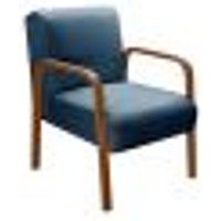 Poltrona Decorativa Anita Braço Madeira - Linho Azul