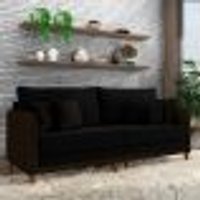 Sofá Living Montecarlo 3 Lugares Bipartido 252cm Pés em Madeira Veludo/PU Preto/Marrom G33 - Gran Belo