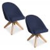 Kit 02 Poltronas Cadeira Giratória Bela Suede Azul Marinho Base de Madeira - Pallazio