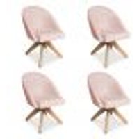 Kit 04 Poltronas Cadeira Giratória Bela Suede Rosa Bebê Base de Madeira - Pallazio