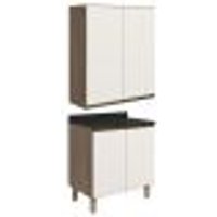 Armario Aereo Balcao 2 Portas 60cm MDF Kali Carvalho Toq Off White Cetim Nicioli