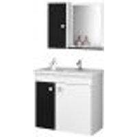 Gabinete Para Banheiro com Cuba e Espelho Munique B02 Branco Preto - Lyam Decor