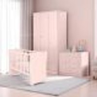 Conjunto Infantil Aurora Rosa: Berço Aurora + Kit RodÃzios + Cômoda Aurora + Guarda-Roupa Aurora